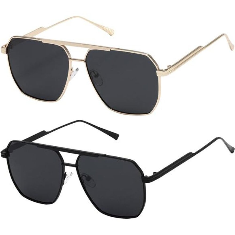 Polarized Sunglasses Women Men Retro Oversized Square Vintage Metal Shades
